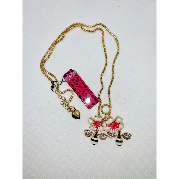 Betsey Johnson Tropical Flower and Bees Necklace Brooch - Picture 4 of 6